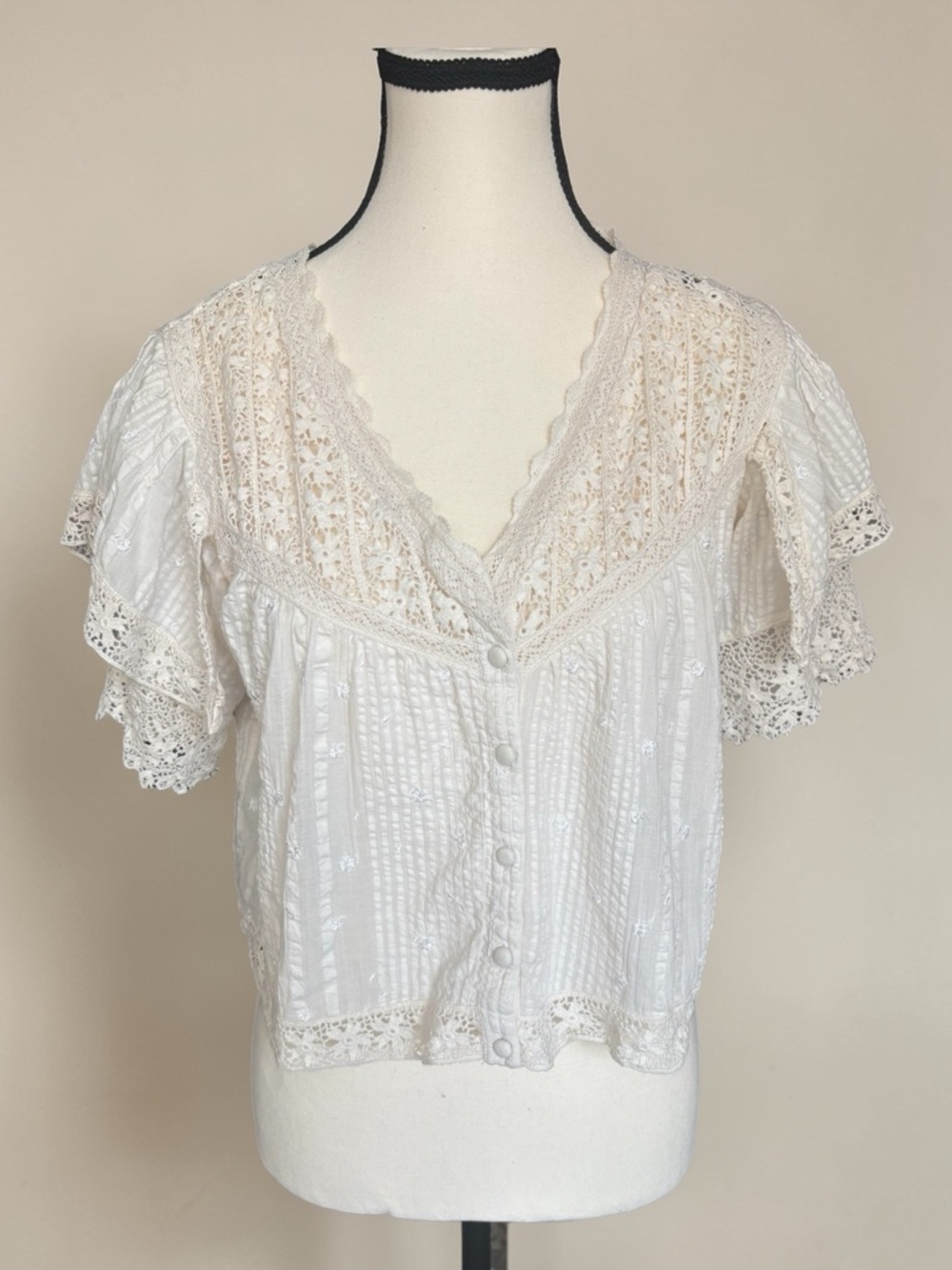 LoveShackFancy Nora Top Antique White Ivory Size Small - Picture 3 of 6